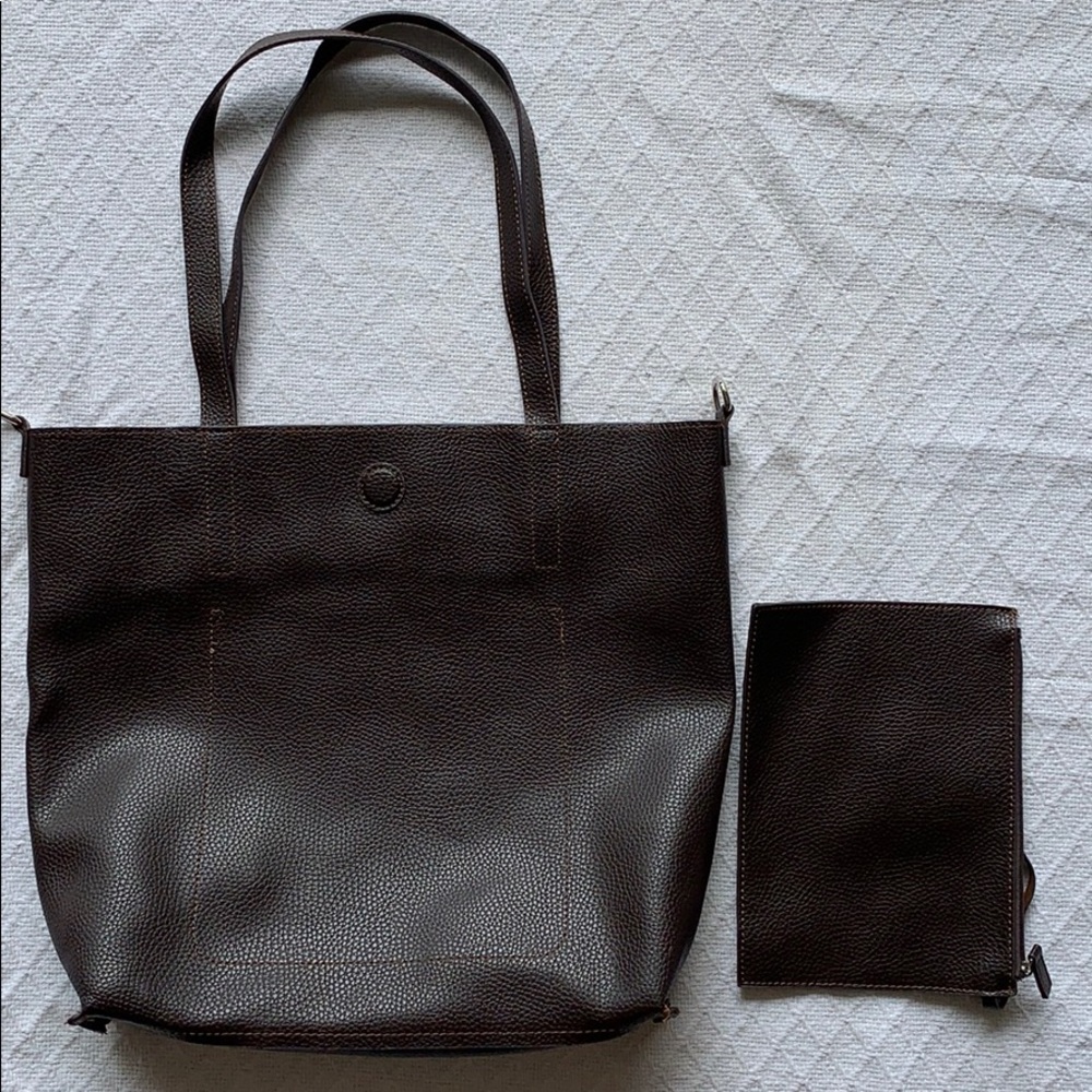 Brown Leather Tote With Extra Pouch / Wristlet